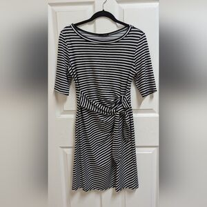 Women's MSK Black and White Striped Faux Wrap Dress sz S/M